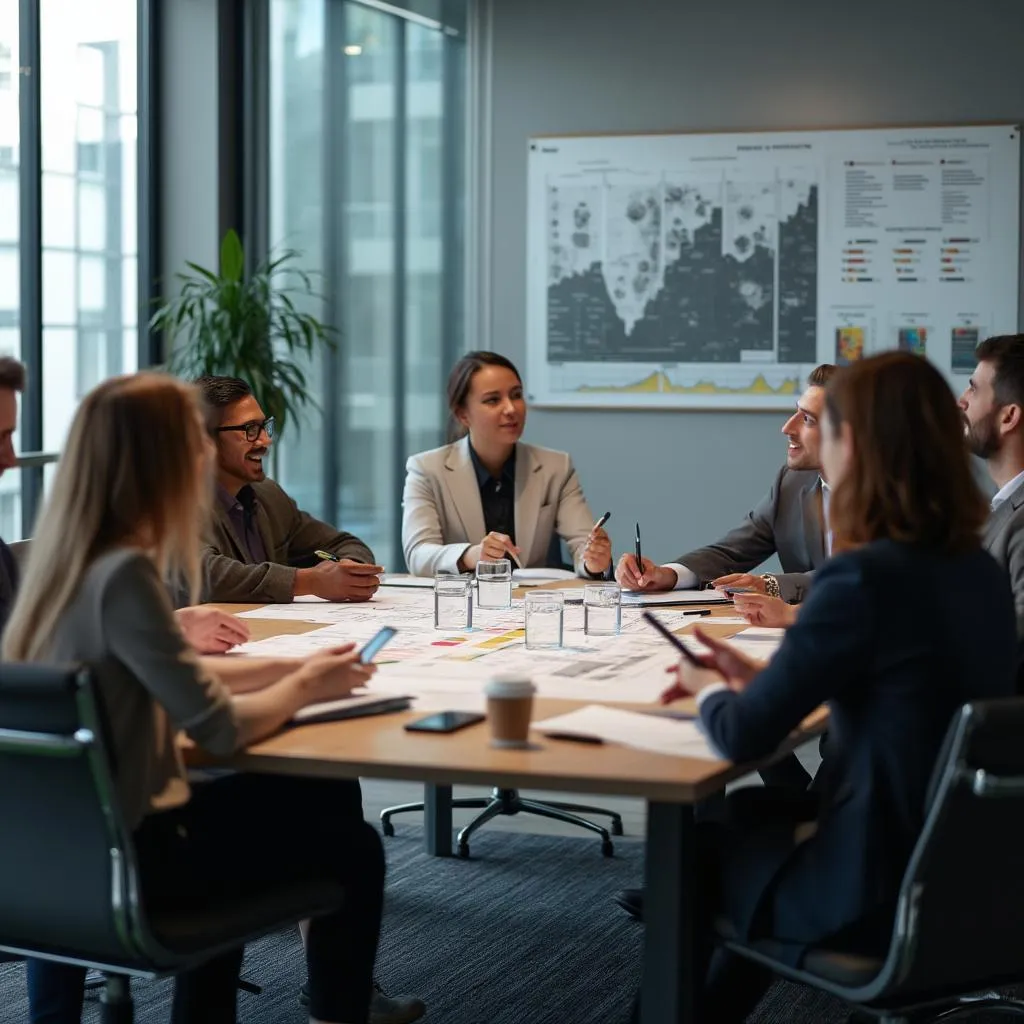 Equipo de consultores en reunión estratégica